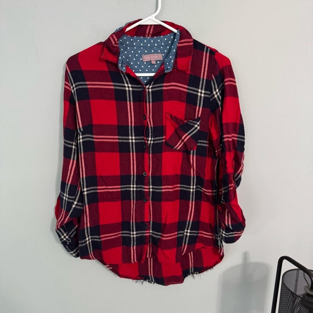 Harper Red Plaid Button Down Shirt Women’s Size Medium Soft Rayon Shacket Fall